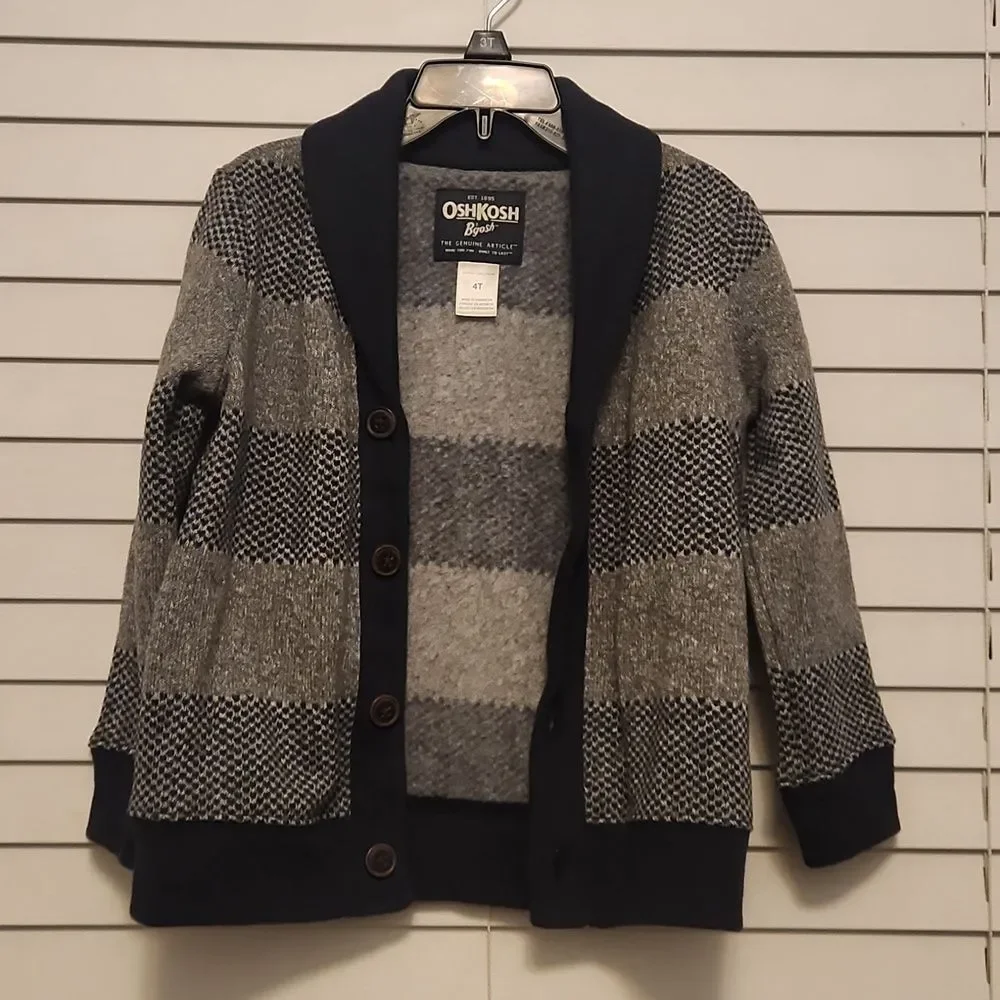 (3 ITEMS FOR $25)OshKosh B'gosh Gray and Navy Cardigan Sweater Size 4T